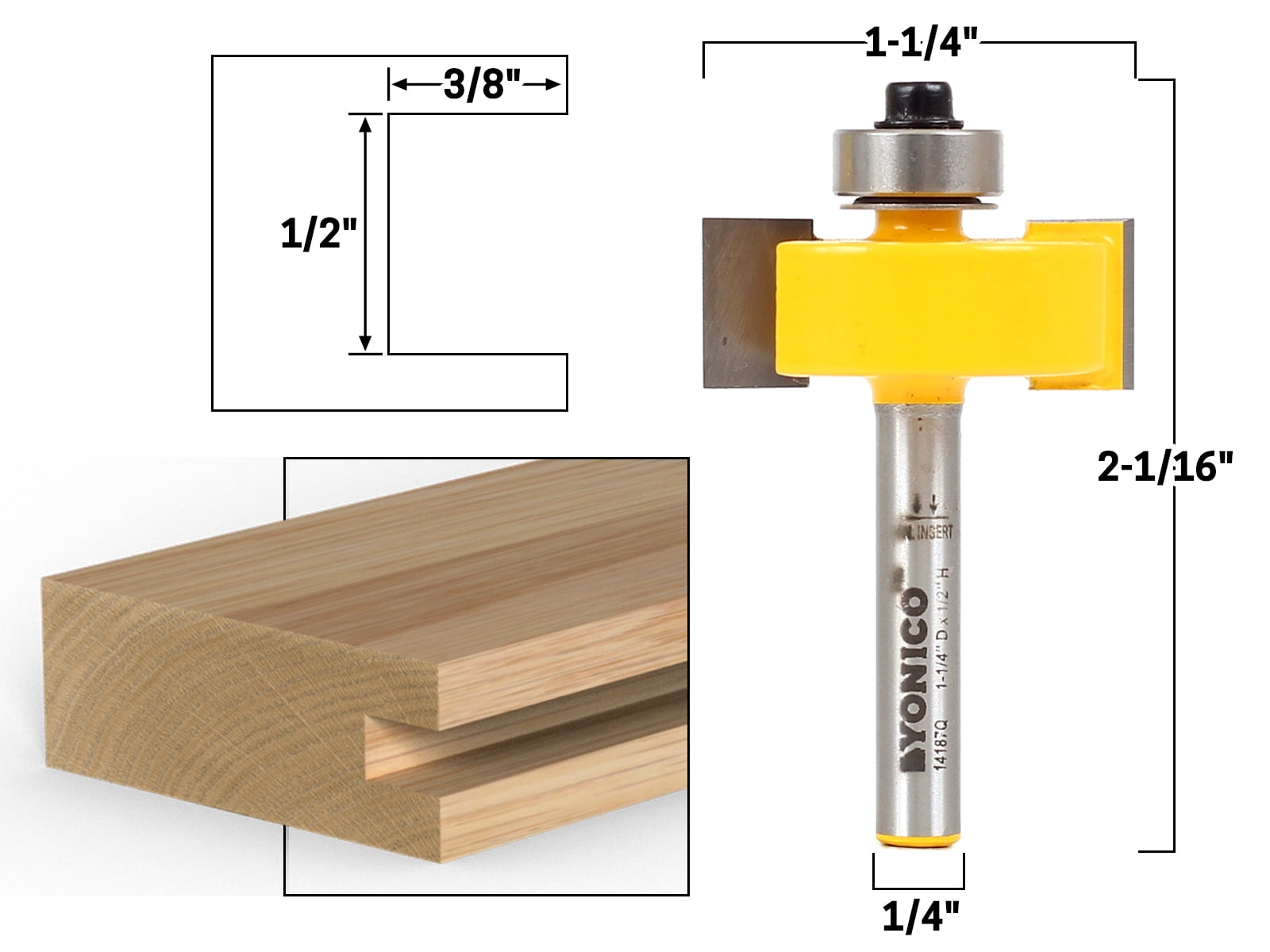4 Bit Slot Cutter Router Bit Set - 1/4" Shank - Yonico 14481q