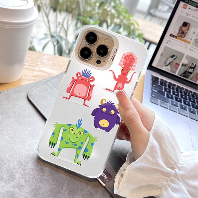 Creative and Sturdy: Fun Illustrated Matte Finish Double-layered Rainbow Silver Mobile Shell for iPhone 15 Pro Max 14 13 12 Pro 11