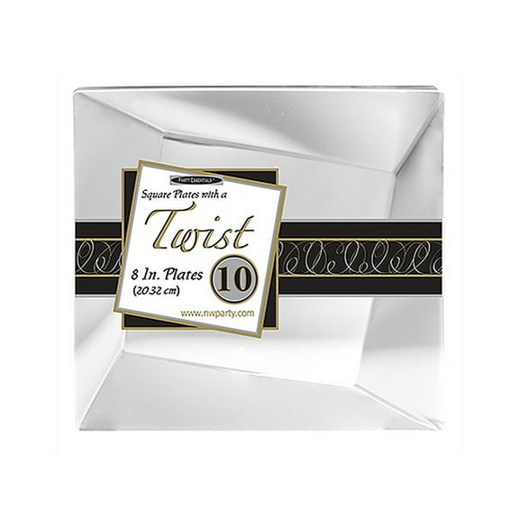 1 - Party Essentials 8" Twist Square Plates - Clear 10 Ct.