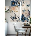 thumbnail image 4 of Vintage Blue Floral Sheer Curtains 72 Inch Length 2 Panels Set Window Treatments, Butterflies Watercolor Flower Linen Rod Pocket Semi Curtains for Living Room/Bedroom/Kitchen Décor, 104"W x 72"L, 4 of 7