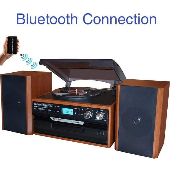Boytone BT-24MB Bluetooth Turntable with Accessories Included, Mahogany