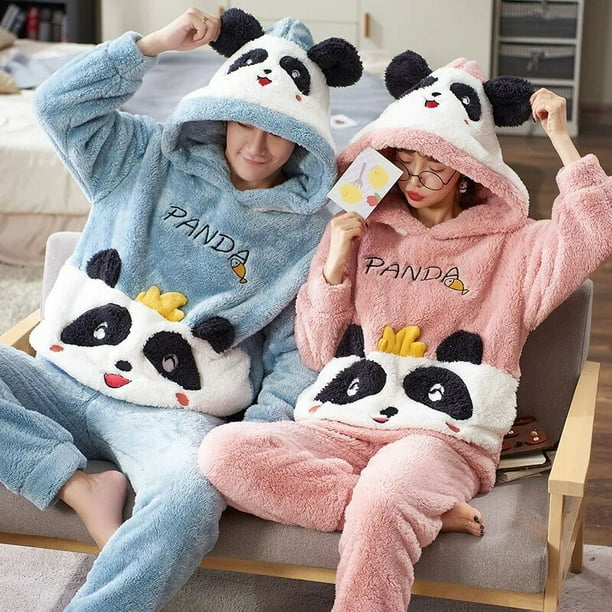 Conjuntos de pijamas para parejas para hombres y mujeres, ropa de dormir gruesa de invierno, ropa de dormir de dinosaurio de dibujos animados, amantes coreanos, ropa de casa suave y cálida