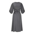 thumbnail image 1 of mfyjkho Vestidos para mujer, Vestido informal de manga larga con cuello redondo y color liso para mujer Vestidos de playa para mujer m, 1 of 4