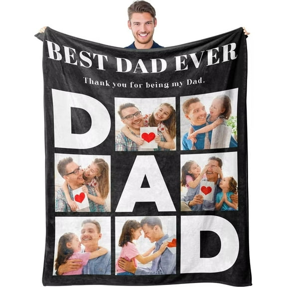 AISENIN Personalized Fathers Day Birthday Gifts for Dad Custom Throw Photo Blanket Customized Picture Gifts for Men, Grandpa, Dad, Father in Law