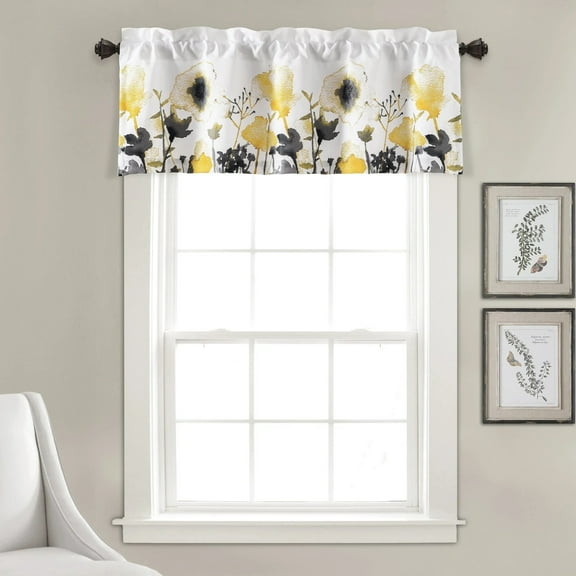 Lush Decor Zuri Flora Light Filtering Valance Single Yellow/Gray 52X18 2