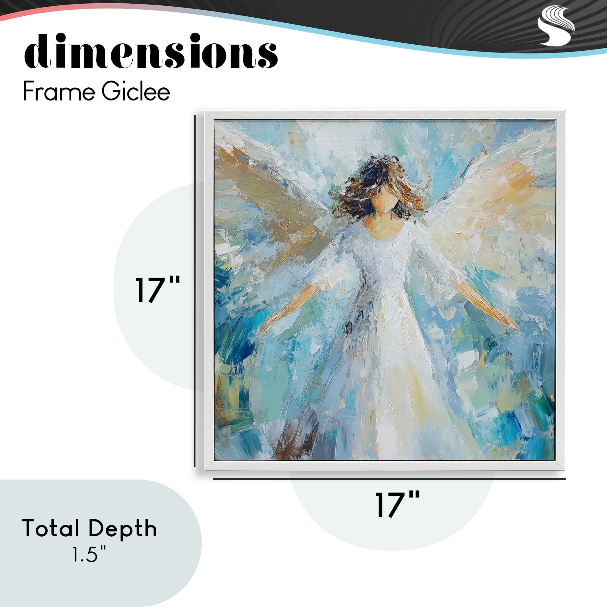 Flying Glory Angel White Framed Giclee Art, design by Petal Prints Design