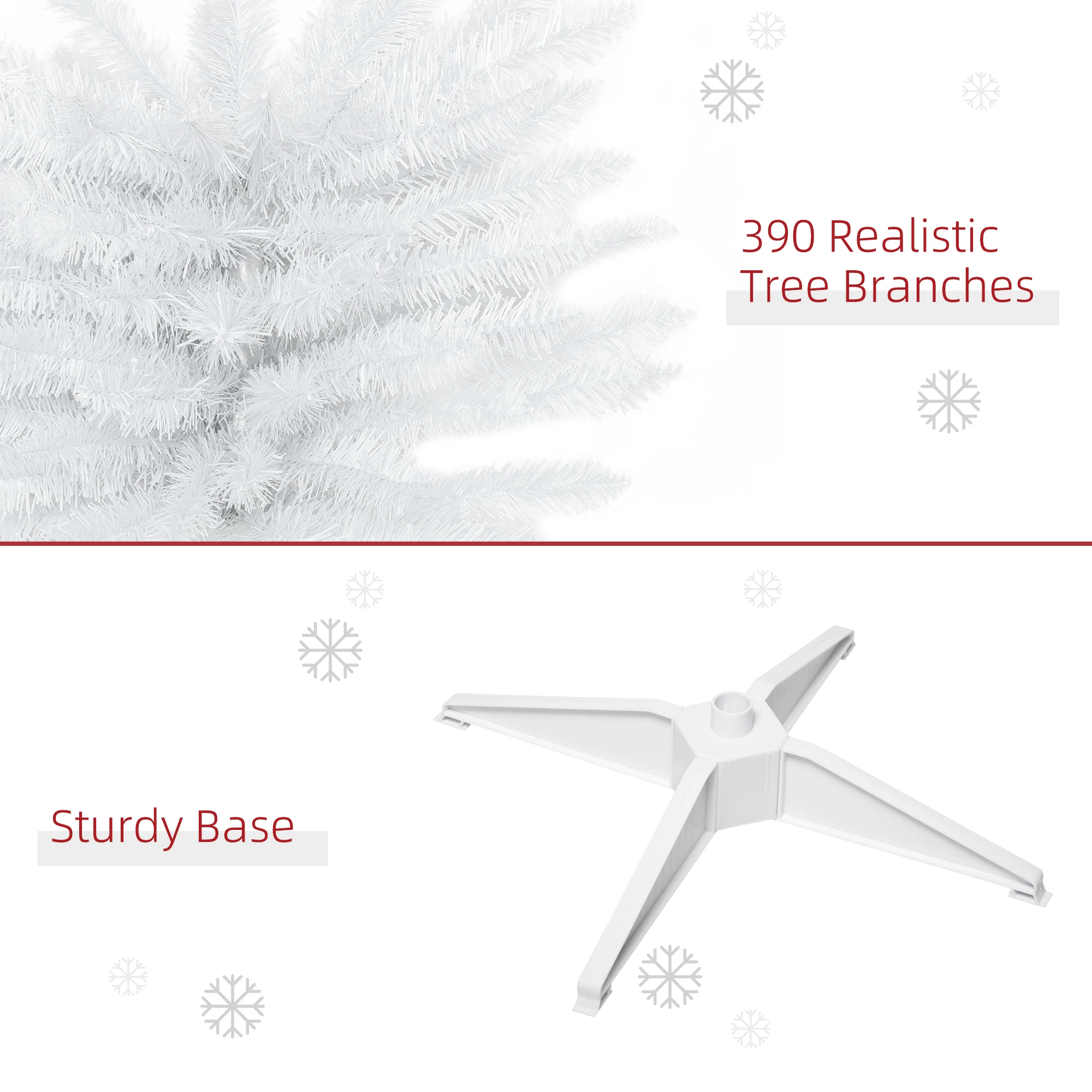 Astoutdoor 6 ft White Artificial Christmas Tree with 390 Tips and Detachable Plastic Base