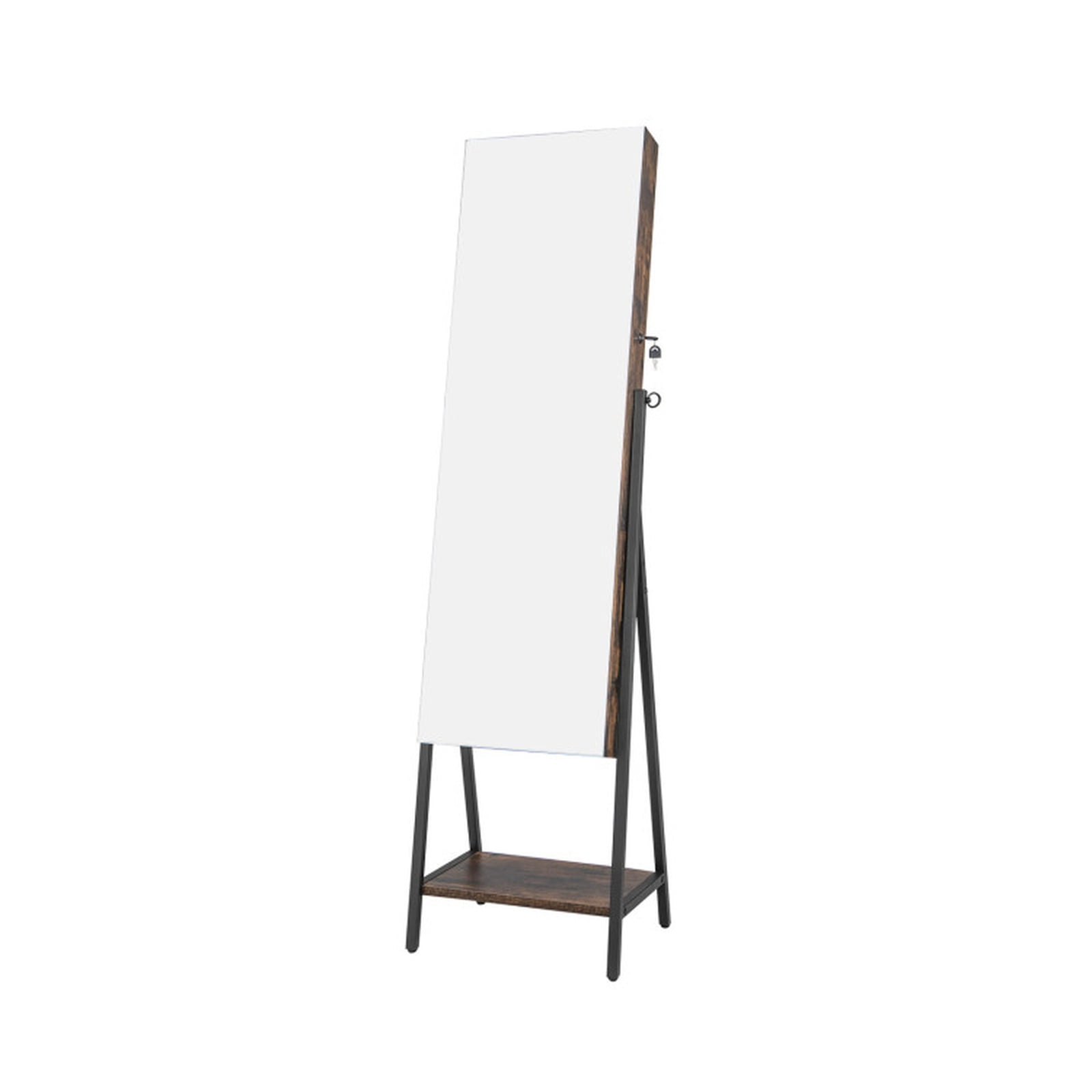Furnibear Freestanding Jewelry Cabinet with Full-Length Mirror for Bedroom Dressing Room Jewelry Necklace Rings Storage Mirror, Rustic Brown