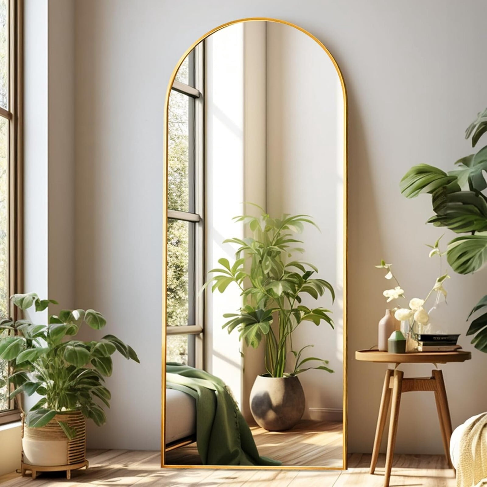 Mirrasia 64"x21.2" Arched Full Length Mirror, Full Body Mirror with stand, Gold