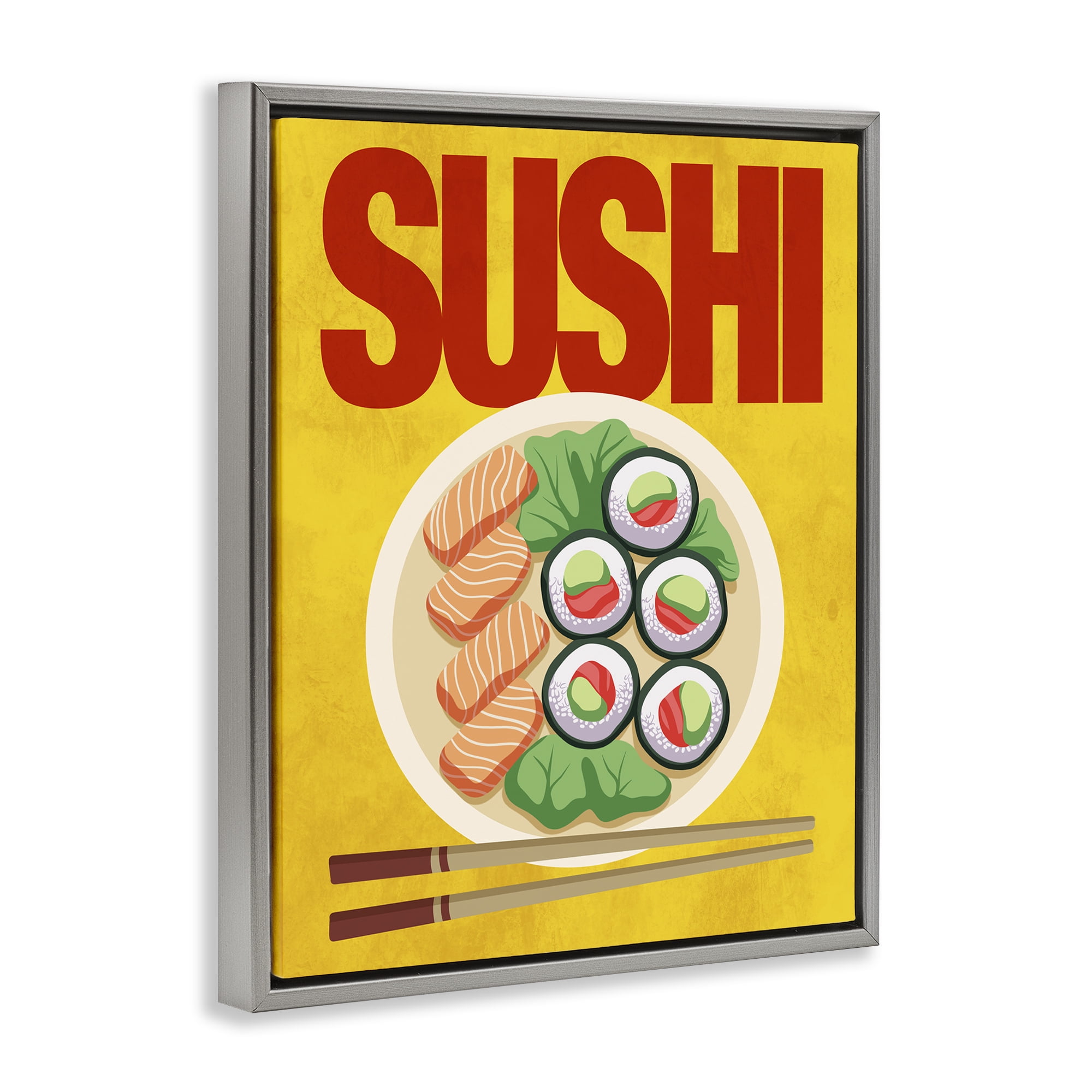 Stupell Industries Bright Sushi & Chopsticks Gray Framed Floater Canvas Wall Art, design by Marcus Prime