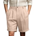 thumbnail image 3 of Dwelliawo Men's Summer Linen Short 9" Flat Front Elastic Waist with Pockets Shorts Loose Fit Beach Pants Linen Dress Straight Leg Lightweight Khaki 3XL, 3 of 5