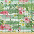 thumbnail image 2 of Ambesonne Flamingo Fabric by the Yard Microfiber, Exotic Hawaiian Leaf, 5 Yards, Green Pink White, 2 of 2