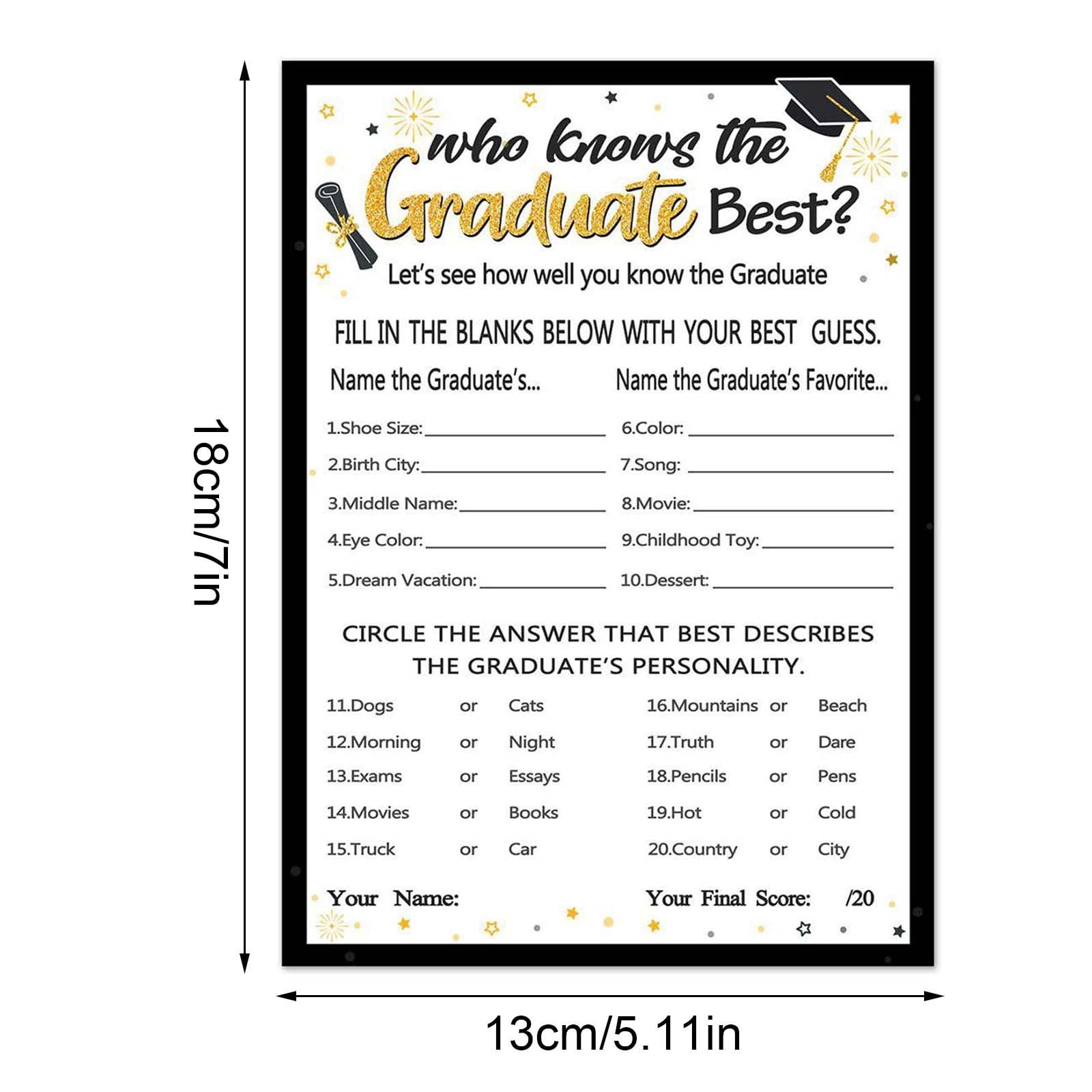 30Pcs Graduation Party Game Cards, Paper Greeting Card Decor for Grad Celebration Party Supplies