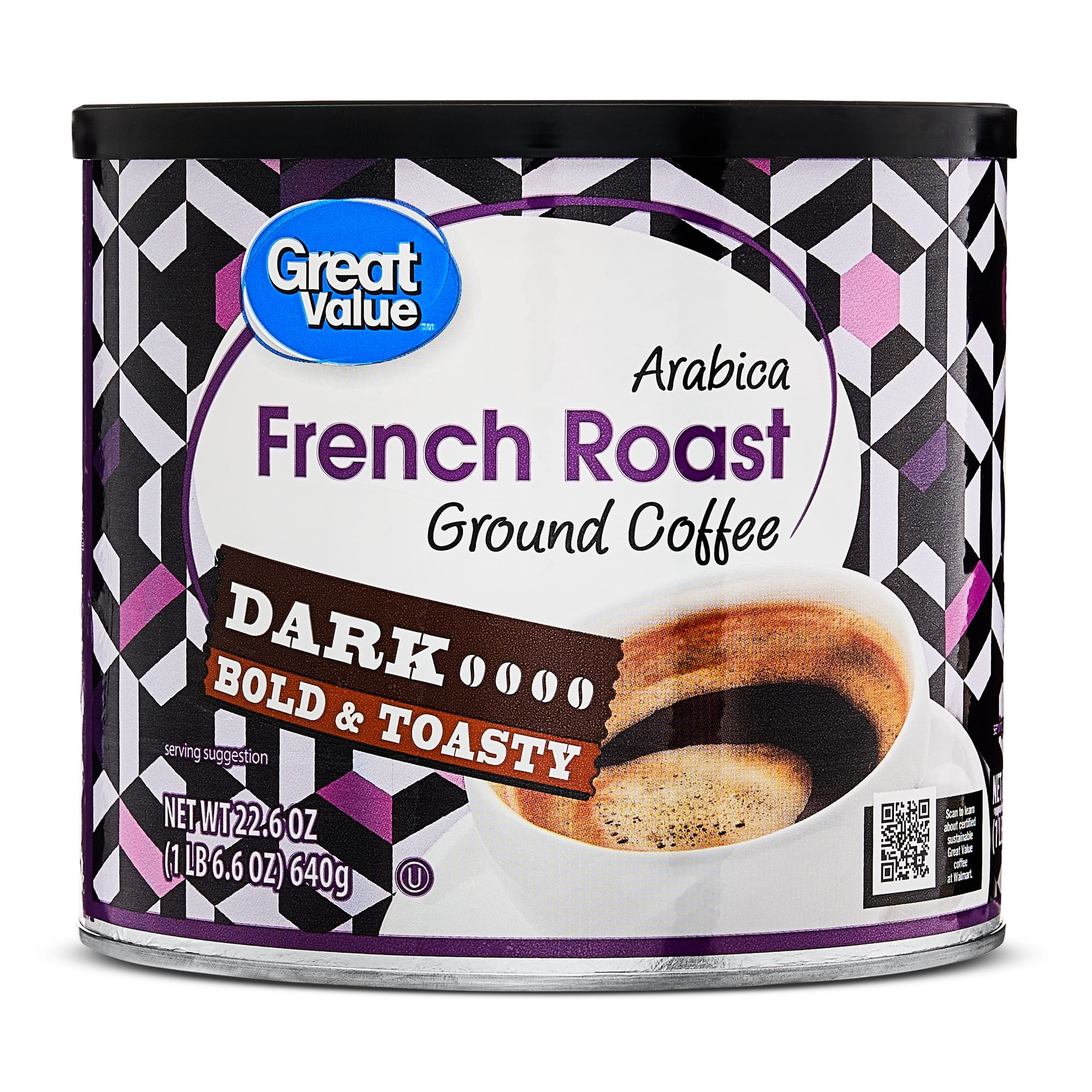 Great Value French Roast, 100% Arabica Dark Ground Naturally Caffeinated Coffee, 22.6 oz