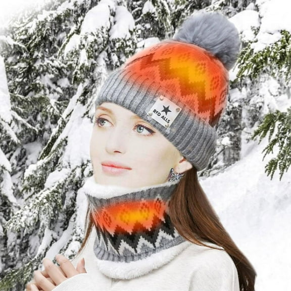 ZOELNIC Unisex Winter Heated Beanie Hat Scarf Set, USB Winter Charging Thermal Hats Cap for Outdoor Warm Gift for Men Women, Gray