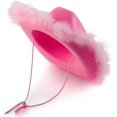 thumbnail image 4 of Sombrero de Vaquera Rosa con Plumas - Sombrero de Vaquero para Mujeres, Adolescentes con ala de Plumas esponjosas, Fiesta de Disfraces temática, Disfraces para Juegos de rol, Talla para Adul, 4 of 5