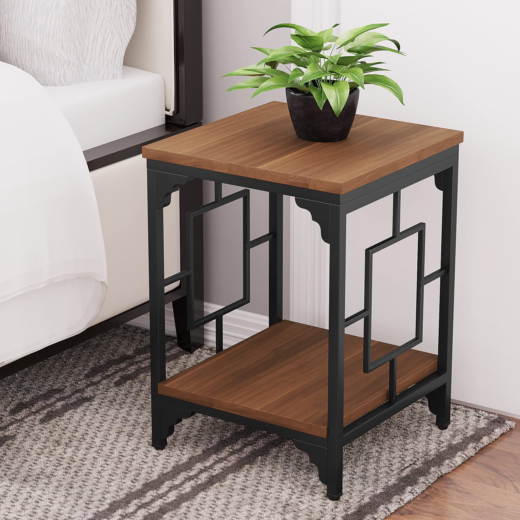 Modern Side Table,Metal End Table,Bed Side Table/Night Stand with 2 ...