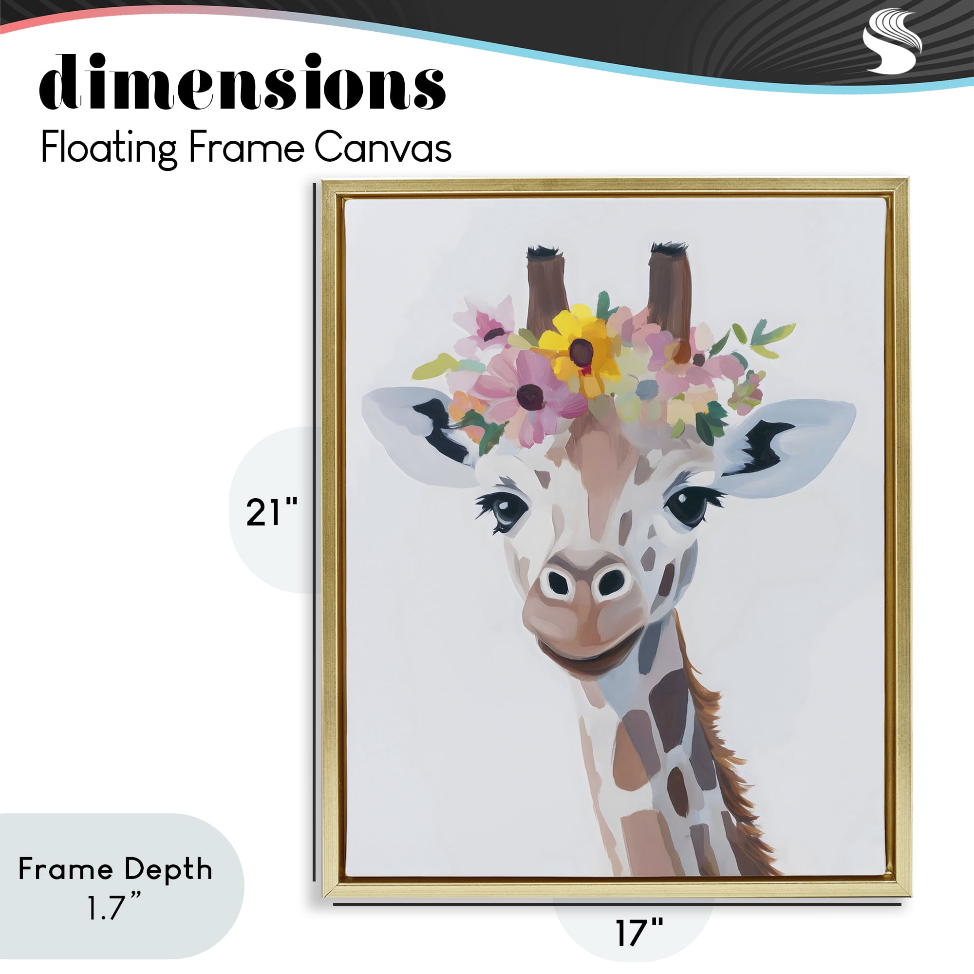 Stupell Industries Flower Crown Giraffe Gold Framed Floater Canvas Wall Art, design by The Prints Vibe