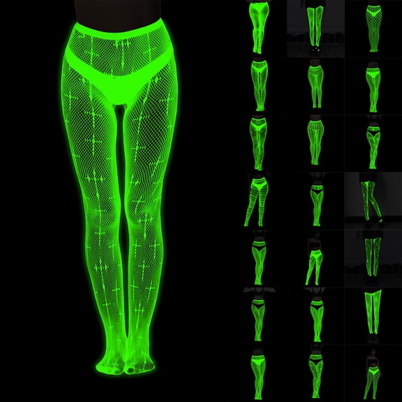 LNZGNM Women Fishnet Tights, Fishnet Glowing Neon Green Black Soft Breathable Comfortable Stretchy Cozy Lightweight for Everyday Wear,K(One Size)