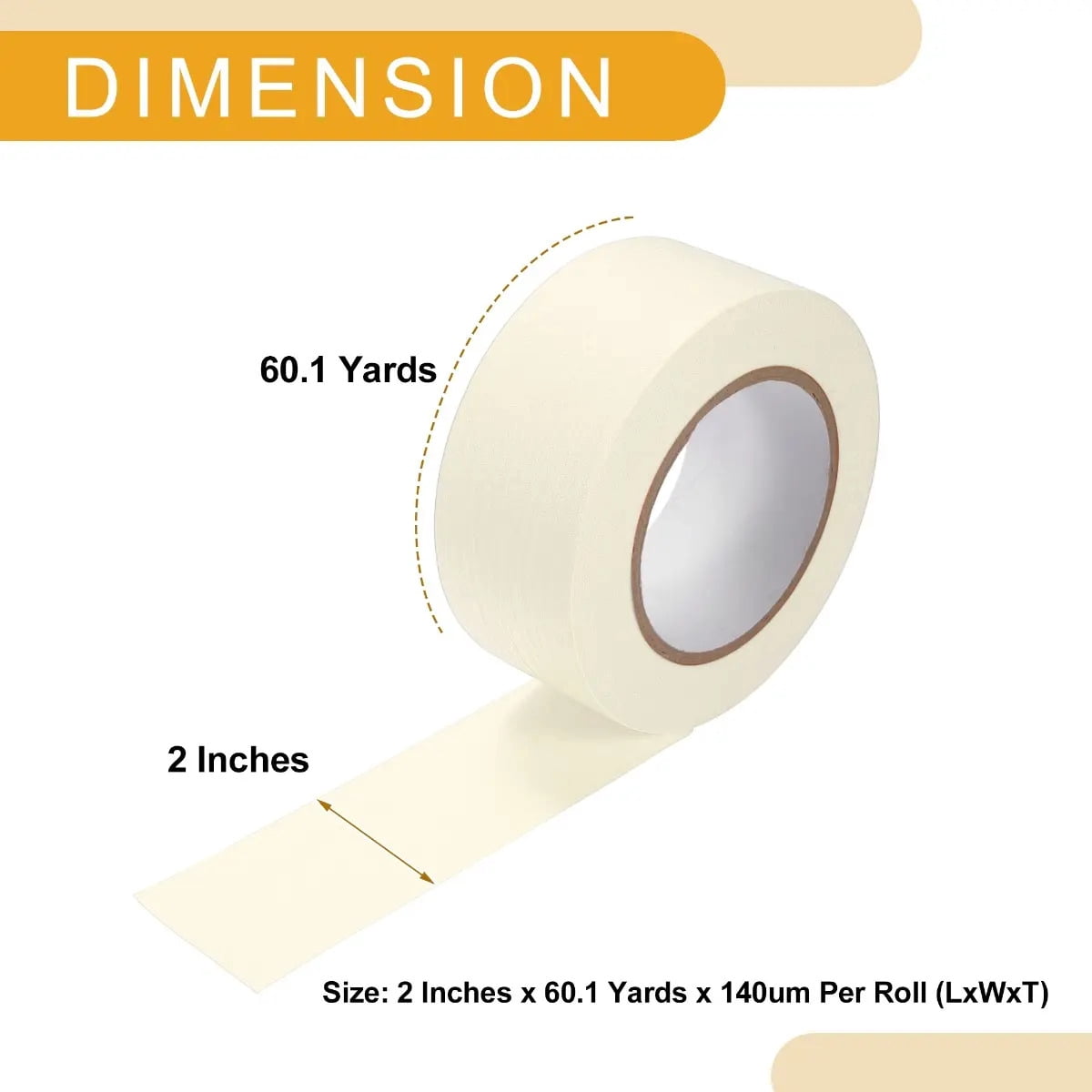 Applicable to 1 x 2 Inch x 60.1 White Crepe Paper Masking Tape