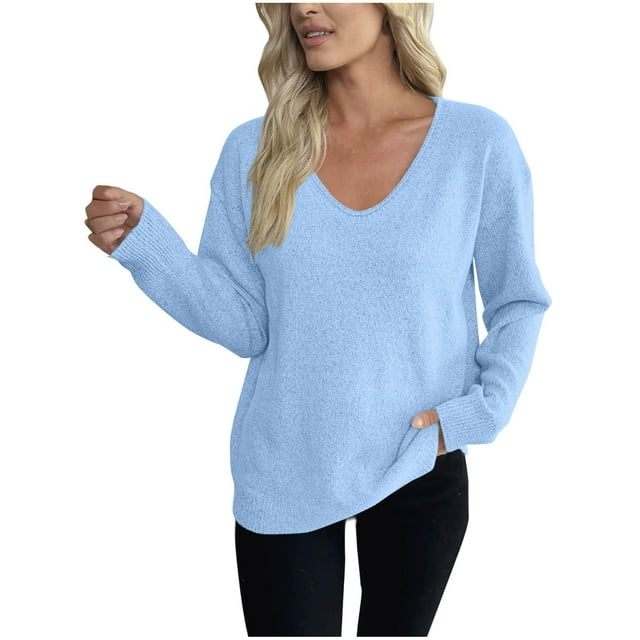 Lightweight Sweaters for Women, Fashionable Solid Knit Lightweight V-Neck Sweaters