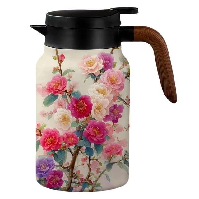 zhangmingg Large Capacity Floral Design Teapot with Removable Infuser and Secure Holder for Elegant Home Brewing