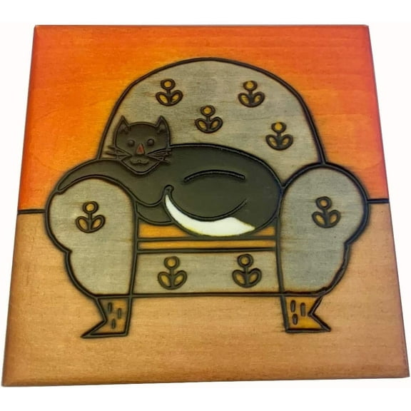 Black Cat on a Chair Box Handmade Wood Keepsake Black Cat Jewelry Box Made in Poland