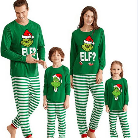 

Christmas Parent-child Pajamas Cartoon Print Long Sleeve Round Neck Top Striped Pants