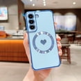 thumbnail image 4 of Feishell for Samsung Galaxy S22 Plus (6.6 inch) Cute Love Heart Pattern Case for Women Girls,Compatible with Magsafe Charging,Luxury Plating Edge Soft Silicone Shockproof Slim Phone Case,Blue, 4 of 6