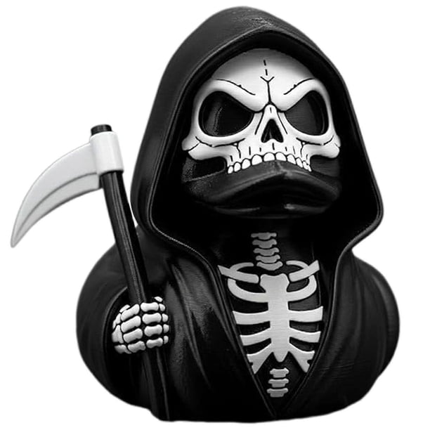 Gothic Grim Reaper Duck Statue - Death Scythe Duck Mini Skull Skeleton Figurine for Halloween Decor Home & Desktop