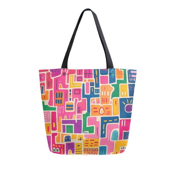 FORMRS Womens Canvas Tote Bag with Zipper Inner Pocket Shoulder Handbag, Art Map