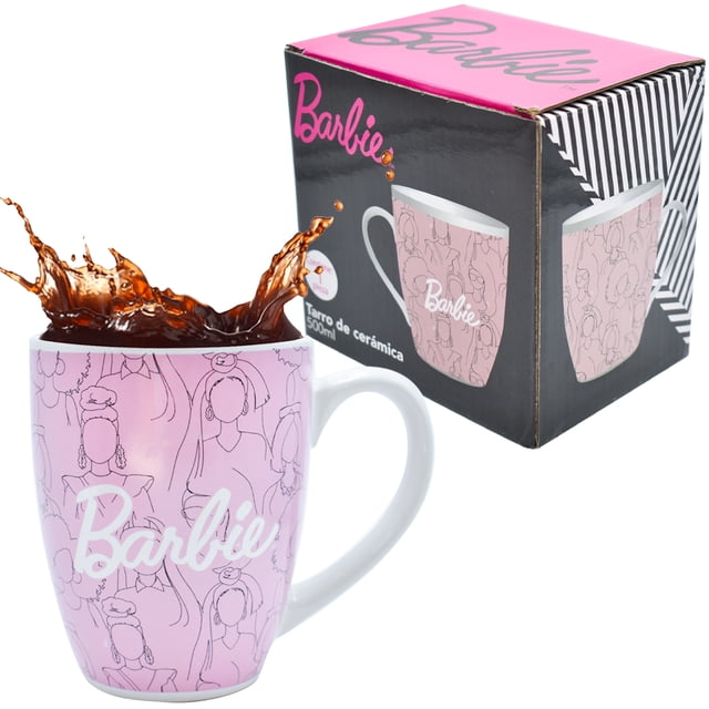 Taza Grande de Cerámica, Diseño Barbie Fashionista Minimalista, Capacidad 500 ml con Caja de Regalo