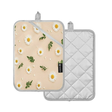 

2 Pcs Pot Holders Sets Oven Mitts Square Potholders Oven Hot Pads Heat Resistant for Kitchen Cooking Baking 7 x9.8 White Daisy Pattern