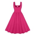 thumbnail image 3 of SMihono Trendy Women's 1950s Vintage Style Cotton Summer Dress Square Neck A-Line Party Dresses with Pockets Hot Pink 12, 3 of 6