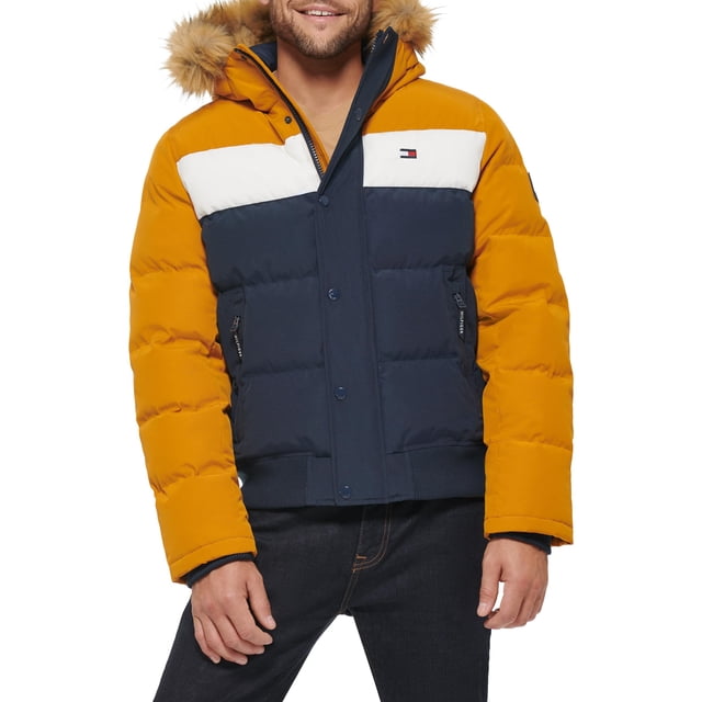 Chaqueta Tommy Hilfiger de tela ártica acolchada para esnórquel, color amarillo/azul marino
