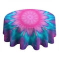 thumbnail image 4 of Pink Blue Tie Dye Flower Pattern Round Tablecloth 60"x60",Wrinkle Wipeable Table Cloth for Kitchen Dining Room Picnic Patio Party, 4 of 6