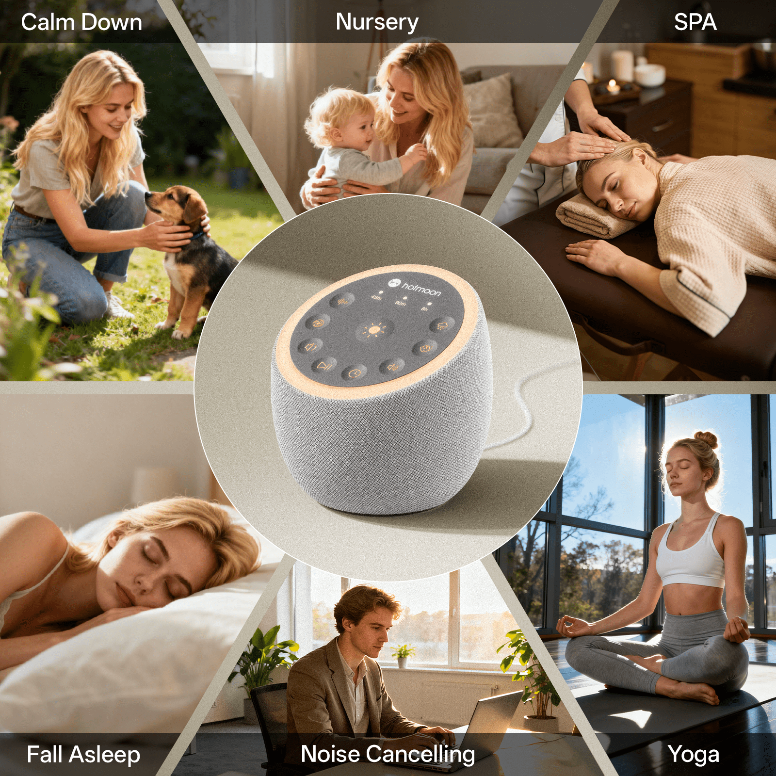 Hotmoon Cocoon 2 White Noise Sound Machine with 40 Soothing Sounds, Dual Speaker, Timers, Memory Function Green Noise Sounds for Sleep, Yoga, Meditation