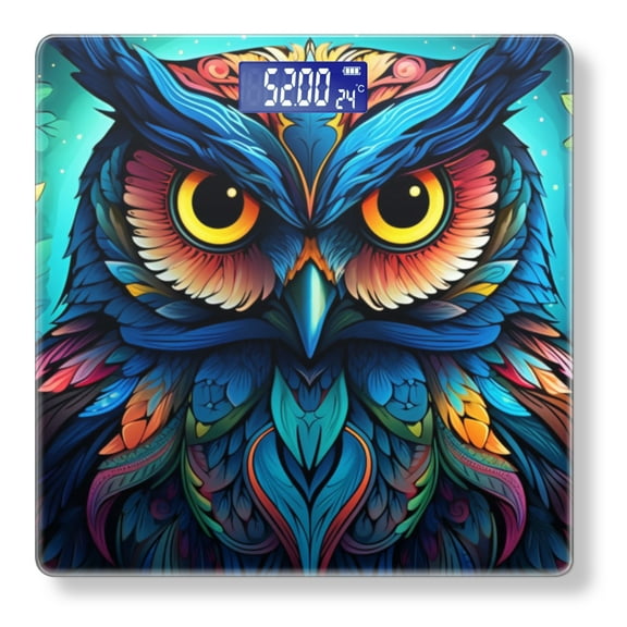 High Precision Body Weight Scale Smart Bathroom Scales with Large LCD Display(400lbs),Decorative for Bedroom-Owl With Vibrant Colors Featuring Intricate Patterns And Details