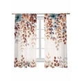 thumbnail image 2 of Sheer Curtains 63 Inches Long, Orange Eucalyptus Leaves Light Filtering Window Curtains for Living Room, Botanical Fall Rustic Beige Rod Pocket Voile Sheer Curtain Drapes, 52"W x 63"L, 2 Panels, 2 of 8