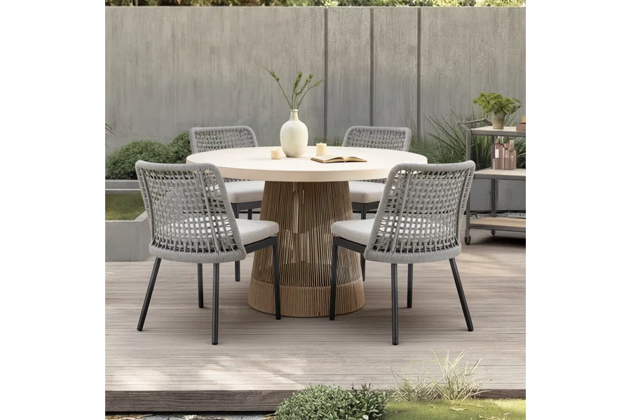 Spruce & Spring Modern Woven Rope Patio Dining Armchair Equipped With Cushion 2 Pieces For Outdoor Space Grey Woven Rope Fabric