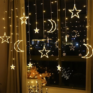 126 LED Ramadan Curtain Lights,Star Moon Curtain String Lights Romantic Ambience 2 Lighting Modes LED Curtain Lightsfor Weddings Birthdays