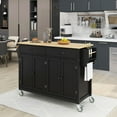 thumbnail image 2 of Kitchen Island Cart with 4 Door Cabinets and 2 Drawers, 54.3 Inch Rolling Storage Cart with Solid Wood Top and Locking Wheels Mobile Trolley Bar Serving Cart with Spice Rack & Towel Rack, Black, 2 of 7