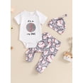 thumbnail image 2 of Bagilaanoe 3pcs Newborn Baby Boy Summer Outfits Pants Set Letter Short Sleeve Romper Tops + Leggings + Hat 3M 6M 12M Infant Casual Clothes, 2 of 8