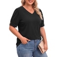 thumbnail image 2 of WellSize Plus Size Women Blouses Casual Button V Neck tunic tops Summer Short Sleeve Shirts, 2 of 7