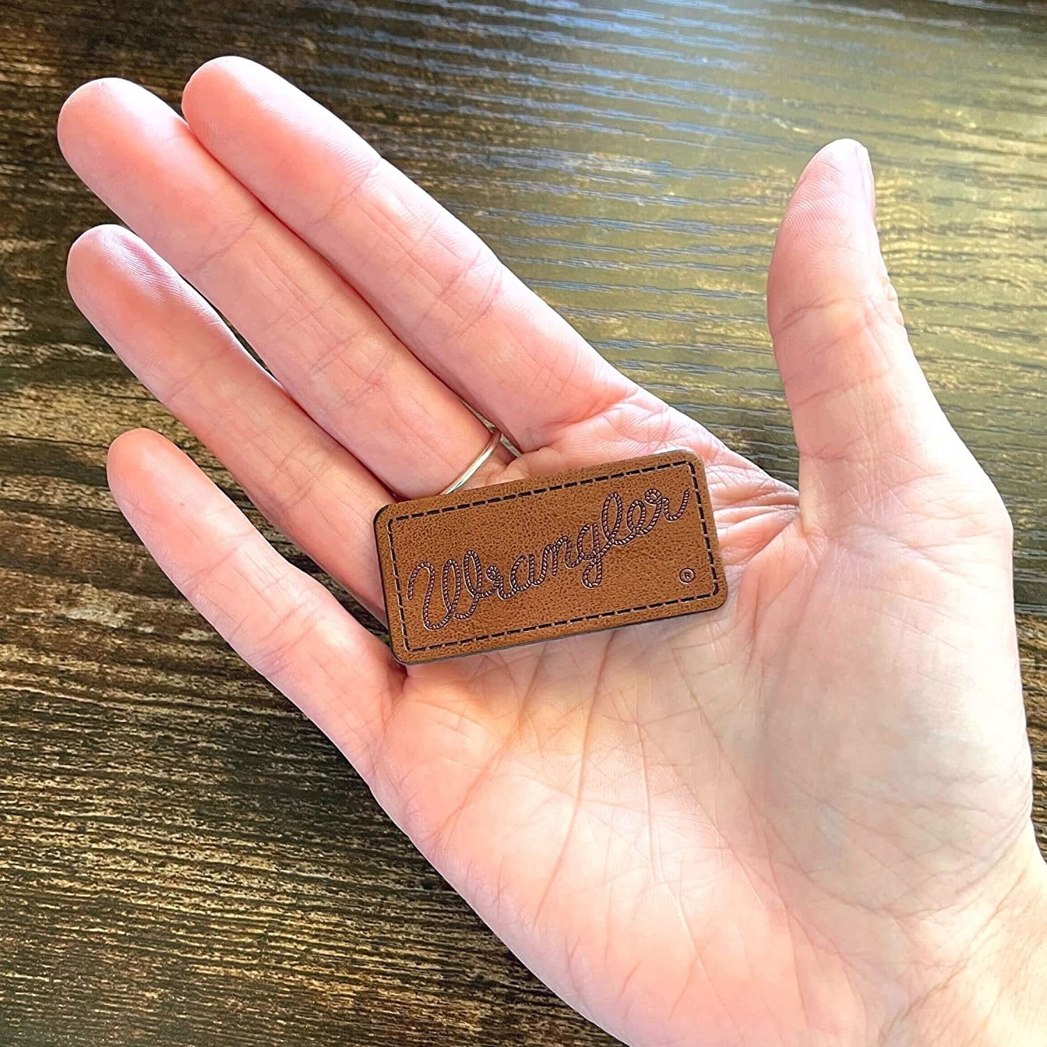 Jean Pocket Mold Freshie Patches  150 Pack  Faux Leather Stamped Patch 2" x 1" Size  Patch Embellishment for Silicone Bead  Brown Leather Design Stamped Patch