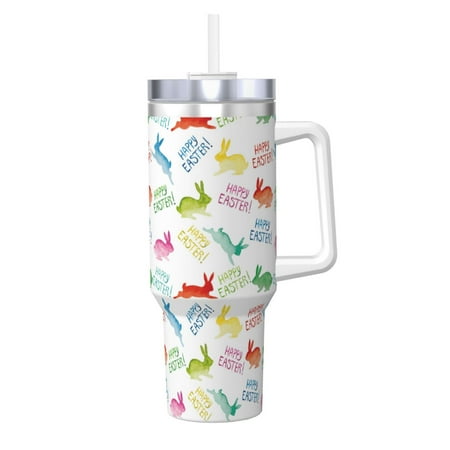 

Salouo Happy Easter Rabbit for 40oz Water Bottle with Handle & Flip Straw - Stainless Steel Vacuum Insulated Tumbler-Reusable Travel Coffee Mug- Gifts for Women & Men