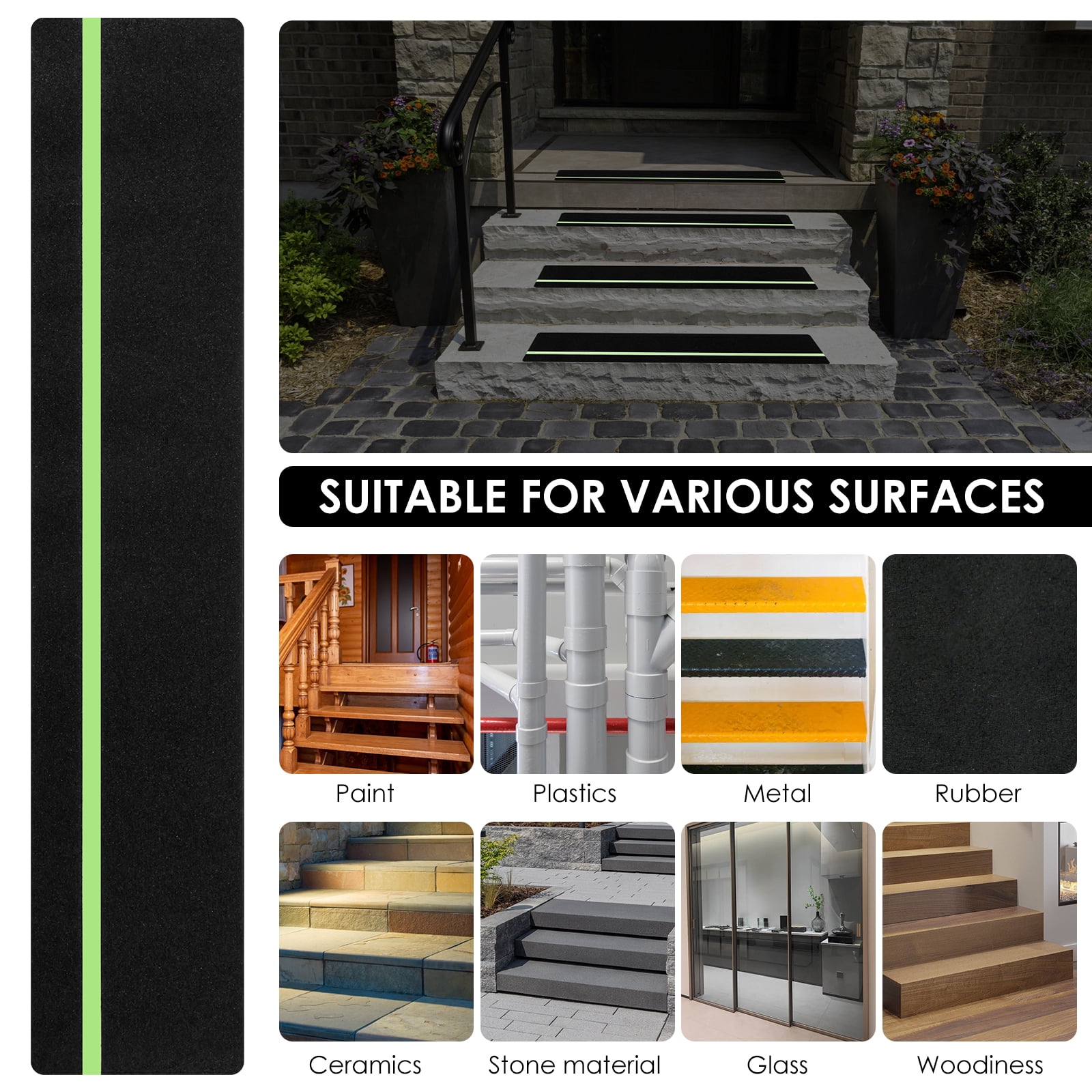 Lzvxtym Anti Slip Grip Tape,5/10 Pcs Non-slip Traction Tapes,Glow in The Dark Anti Slip Tape for Indoor or Outdoor Stair Tread Step, 5.9" x 30"