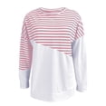 thumbnail image 5 of Holzkary Women's Striped Color Block Tunic Tops Side Slits Spring Long Sleeve T-Shirts Sweatshirt Crewneck Loose Trendy Sweatshirt with Spliced Sleeves and Contrasting Color Stripes Light Pink M, 5 of 7