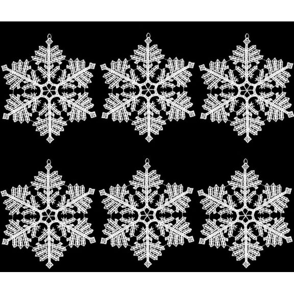 White Snowflake Snowstars Christmas Tree German Lace Ornament 5.9 Inch Set of 6