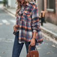 thumbnail image 3 of Huesdet Plaid Flannel Shirts for Women Long Sleeve, Loose Fit Womens Casual Flannels Button up Shirts Blouses Tops Orange,L, 3 of 7